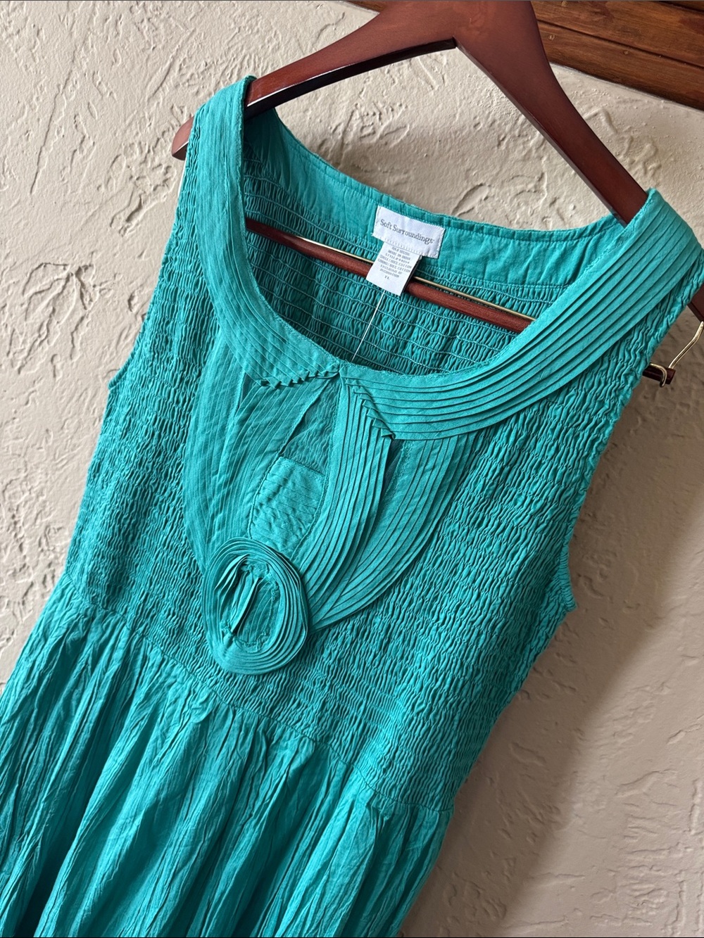 Soft Surroundings Delphine Crinkle, Smocked Bodice, Maxi Dress Size L